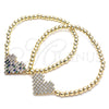 Oro Laminado Fancy Bracelet, Gold Filled Style Expandable Bead and Heart Design, with Multicolor Cubic Zirconia, Polished, Golden Finish, 03.299.0030.07 (04 MM Thickness, 7 Inches Length)