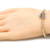 Oro Laminado Fancy Bracelet, Gold Filled Style Expandable Bead and Heart Design, with Multicolor Cubic Zirconia, Polished, Golden Finish, 03.299.0031.07 (04 MM Thickness, 7 Inches Length)