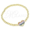 Oro Laminado Fancy Bracelet, Gold Filled Style Expandable Bead and Heart Design, with Multicolor Cubic Zirconia, Polished, Golden Finish, 03.299.0031.07 (04 MM Thickness, 7 Inches Length)