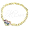 Oro Laminado Fancy Bracelet, Gold Filled Style Expandable Bead and Heart Design, with Multicolor Cubic Zirconia, Polished, Golden Finish, 03.299.0031.07 (04 MM Thickness, 7 Inches Length)