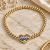 Oro Laminado Fancy Bracelet, Gold Filled Style Expandable Bead and Heart Design, with Multicolor Cubic Zirconia, Polished, Golden Finish, 03.299.0031.07 (04 MM Thickness, 7 Inches Length)