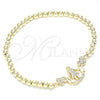 Oro Laminado Fancy Bracelet, Gold Filled Style Expandable Bead and Heart Design, with White Cubic Zirconia, Polished, Golden Finish, 03.299.0032.07 (04 MM Thickness, 7 Inches Length)