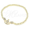 Oro Laminado Fancy Bracelet, Gold Filled Style Expandable Bead and Heart Design, with White Cubic Zirconia, Polished, Golden Finish, 03.299.0032.07 (04 MM Thickness, 7 Inches Length)