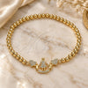 Oro Laminado Fancy Bracelet, Gold Filled Style Expandable Bead and Heart Design, with White Cubic Zirconia, Polished, Golden Finish, 03.299.0032.07 (04 MM Thickness, 7 Inches Length)