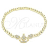 Oro Laminado Fancy Bracelet, Gold Filled Style Expandable Bead and Heart Design, with White Cubic Zirconia, Polished, Golden Finish, 03.299.0032.07 (04 MM Thickness, 7 Inches Length)