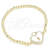 Oro Laminado Fancy Bracelet, Gold Filled Style Expandable Bead and Lock Design, with White Cubic Zirconia, Polished, Golden Finish, 03.299.0034.07 (04 MM Thickness, 7 Inches Length)