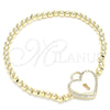 Oro Laminado Fancy Bracelet, Gold Filled Style Expandable Bead and Lock Design, with White Cubic Zirconia, Polished, Golden Finish, 03.299.0034.07 (04 MM Thickness, 7 Inches Length)