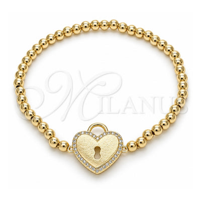 Oro Laminado Fancy Bracelet, Gold Filled Style Expandable Bead and Lock Design, with White Cubic Zirconia, Polished, Golden Finish, 03.299.0034.07 (04 MM Thickness, 7 Inches Length)