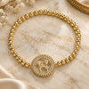 Oro Laminado Fancy Bracelet, Gold Filled Style Expandable Bead and Little Boy Design, with White Cubic Zirconia, Polished, Golden Finish, 03.299.0036.07 (04 MM Thickness, 7 Inches Length)
