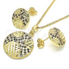Oro Laminado Earring and Pendant Adult Set, Gold Filled Style with Black and White Cubic Zirconia, Polished, Golden Finish, 10.233.0036.1