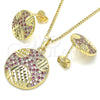 Oro Laminado Earring and Pendant Adult Set, Gold Filled Style with Ruby and White Cubic Zirconia, Polished, Golden Finish, 10.233.0036.2