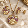 Oro Laminado Earring and Pendant Adult Set, Gold Filled Style with Ruby and White Cubic Zirconia, Polished, Golden Finish, 10.233.0036.2