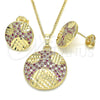 Oro Laminado Earring and Pendant Adult Set, Gold Filled Style with Ruby and White Cubic Zirconia, Polished, Golden Finish, 10.233.0036.2