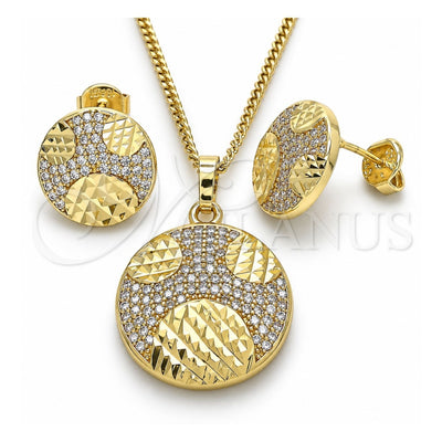 Oro Laminado Earring and Pendant Adult Set, Gold Filled Style with White Cubic Zirconia, Polished, Golden Finish, 10.233.0036.3