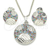 Oro Laminado Earring and Pendant Adult Set, Gold Filled Style with Multicolor Cubic Zirconia, Polished, Rhodium Finish, 10.233.0036.4