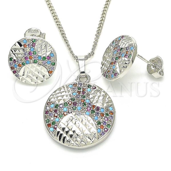 White Gold Filled Ring — Earring and Pendant Adult Set with Multicolor Cubic — main product view — SKU 131404 | Oro Laminado Blanco anillo — Earring and Pendant Adult Set with Multicolor Cubic — SKU 131404