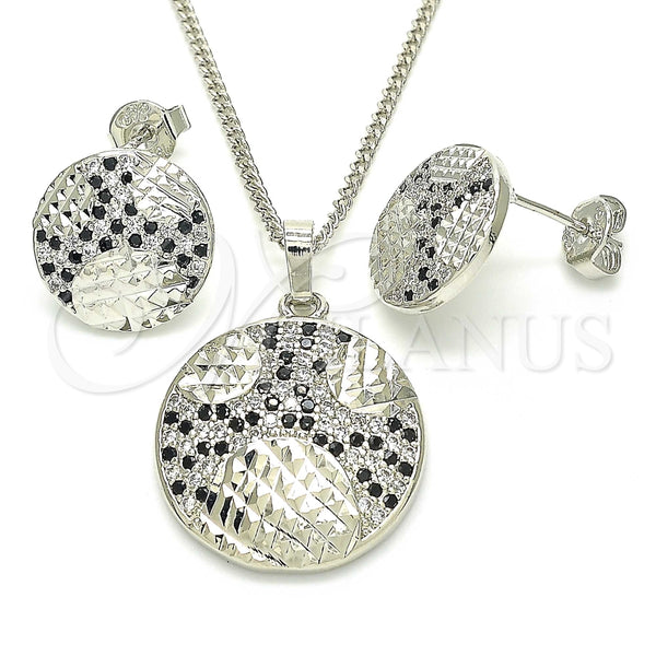 Oro Laminado Earring and Pendant Adult Set, Gold Filled Style with Black and White Cubic Zirconia, Polished, Rhodium Finish, 10.233.0036.5