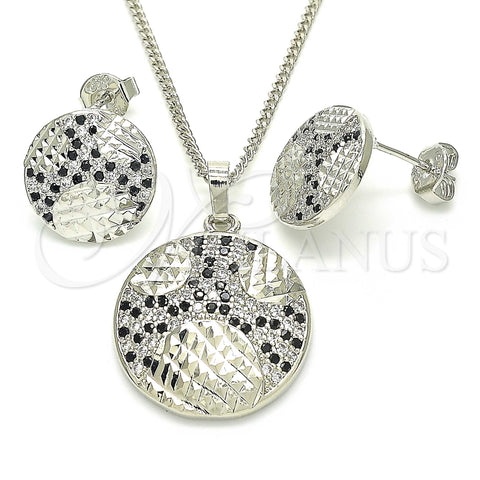 Oro Laminado Earring and Pendant Adult Set, Gold Filled Style with Black and White Cubic Zirconia, Polished, Rhodium Finish, 10.233.0036.5