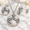 White Gold Filled Earring and Pendant Adult Set, with Black and White Cubic Zirconia, Polished, Rhodium Finish, 10.233.0036.5