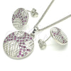 Oro Laminado Earring and Pendant Adult Set, Gold Filled Style with Ruby and White Cubic Zirconia, Polished, Rhodium Finish, 10.233.0036.6