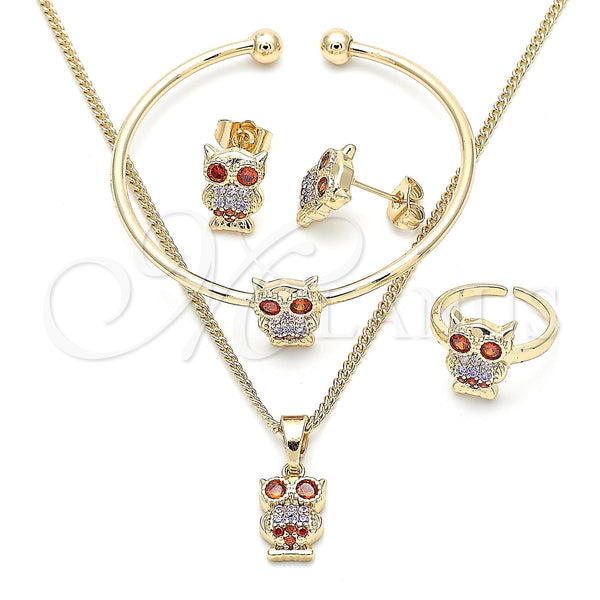Gold Filled Ring — Earring and Pendant Children Set Owl Design with — main product view — SKU 131407 | Oro Laminado anillo — Earring and Pendant Children Set Owl diseño with — SKU 131407