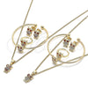Oro Laminado Earring and Pendant Children Set, Gold Filled Style Owl Design, with Multicolor Cubic Zirconia, Polished, Golden Finish, 06.210.0013