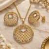 Oro Laminado Earring and Pendant Adult Set, Gold Filled Style with Multicolor Cubic Zirconia, Polished, Golden Finish, 10.233.0037