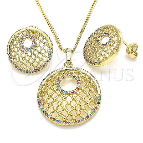 Gold Filled Ring — Earring and Pendant Adult Set with Multicolor Cubic — main product view — SKU 131409 | Oro Laminado anillo — Earring and Pendant Adult Set with Multicolor Cubic — SKU 131409