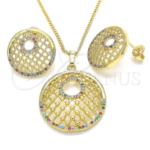 Gold Filled Ring — Earring and Pendant Adult Set with Multicolor Cubic — main product view — SKU 131409 | Oro Laminado anillo — Earring and Pendant Adult Set with Multicolor Cubic — SKU 131409