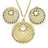 Oro Laminado Earring and Pendant Adult Set, Gold Filled Style with Black and White Cubic Zirconia, Polished, Golden Finish, 10.233.0037.1