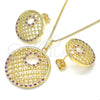 Oro Laminado Earring and Pendant Adult Set, Gold Filled Style with Ruby and White Cubic Zirconia, Polished, Golden Finish, 10.233.0037.2