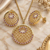 Oro Laminado Earring and Pendant Adult Set, Gold Filled Style with Ruby and White Cubic Zirconia, Polished, Golden Finish, 10.233.0037.2
