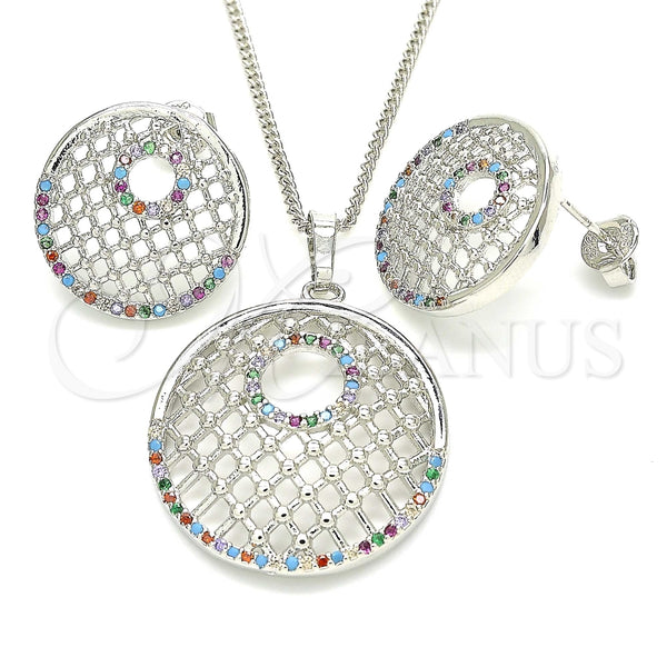 Oro Laminado Earring and Pendant Adult Set, Gold Filled Style with Multicolor Cubic Zirconia, Resin Finish, Rhodium Finish, 10.233.0037.4