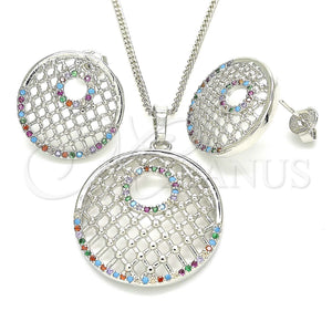 White Gold Filled Ring — Earring and Pendant Adult Set with Multicolor Cubic — main product view — SKU 131413 | Oro Laminado Blanco anillo — Earring and Pendant Adult Set with Multicolor Cubic — SKU 131413