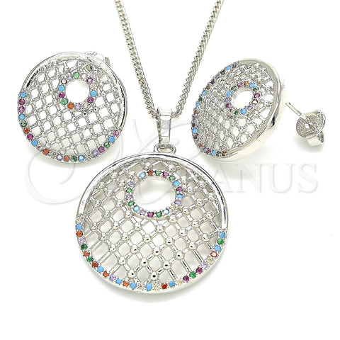 Oro Laminado Earring and Pendant Adult Set, Gold Filled Style with Multicolor Cubic Zirconia, Resin Finish, Rhodium Finish, 10.233.0037.4