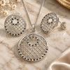 Oro Laminado Earring and Pendant Adult Set, Gold Filled Style with Black and White Cubic Zirconia, Polished, Golden Finish, 10.233.0037.5