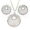 Oro Laminado Earring and Pendant Adult Set, Gold Filled Style with Ruby and White Cubic Zirconia, Polished, Rhodium Finish, 10.233.0037.6