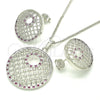 Oro Laminado Earring and Pendant Adult Set, Gold Filled Style with Ruby and White Cubic Zirconia, Polished, Rhodium Finish, 10.233.0037.6