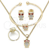 Oro Laminado Earring and Pendant Children Set, Gold Filled Style Owl Design, with White and Garnet Cubic Zirconia, Polished, Golden Finish, 06.210.0013.1
