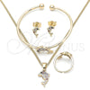 Oro Laminado Earring and Pendant Children Set, Gold Filled Style Dolphin Design, with Multicolor Cubic Zirconia, Polished, Golden Finish, 06.210.0012