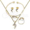Oro Laminado Earring and Pendant Children Set, Gold Filled Style Dolphin Design, with Multicolor Cubic Zirconia, Polished, Golden Finish, 06.210.0012