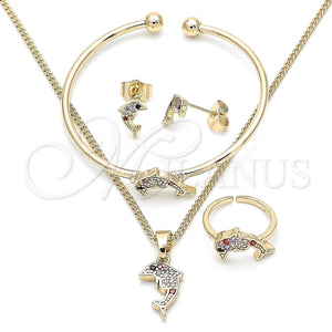 Gold Filled Ring — Earring and Pendant Children Set Dolphin Design with — main product view — SKU 131418 | Oro Laminado anillo — Earring and Pendant Children Set Dolphin diseño with — SKU 131418
