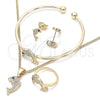Oro Laminado Earring and Pendant Children Set, Gold Filled Style Dolphin Design, with White and Black Cubic Zirconia, Polished, Golden Finish, 06.210.0012.1