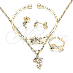 Gold Filled Ring — Earring and Pendant Children Set Dolphin Design with — main product view — SKU 131419 | Oro Laminado anillo — Earring and Pendant Children Set Dolphin diseño with — SKU 131419