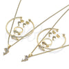 Oro Laminado Earring and Pendant Children Set, Gold Filled Style Dolphin Design, with White and Black Cubic Zirconia, Polished, Golden Finish, 06.210.0012.1