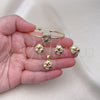 Oro Laminado Earring and Pendant Children Set, Gold Filled Style Flower and Heart Design, with Garnet and White Cubic Zirconia, Polished, Golden Finish, 06.210.0018