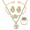 Oro Laminado Earring and Pendant Children Set, Gold Filled Style Flower and Heart Design, with Garnet and White Cubic Zirconia, Polished, Golden Finish, 06.210.0018