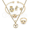 Oro Laminado Earring and Pendant Children Set, Gold Filled Style Flower and Heart Design, with Garnet and White Cubic Zirconia, Polished, Golden Finish, 06.210.0018