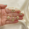 Oro Laminado Earring and Pendant Children Set, Gold Filled Style Flower and Heart Design, with White Cubic Zirconia, Polished, Golden Finish, 06.210.0018.1