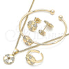 Oro Laminado Earring and Pendant Children Set, Gold Filled Style Flower and Heart Design, with White Cubic Zirconia, Polished, Golden Finish, 06.210.0018.1